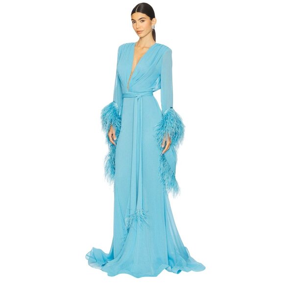 Bronx and Banco Geisha V Neck Gown in Teal X-Large New Womens Long Maxi Dress - Picture 5 of 16